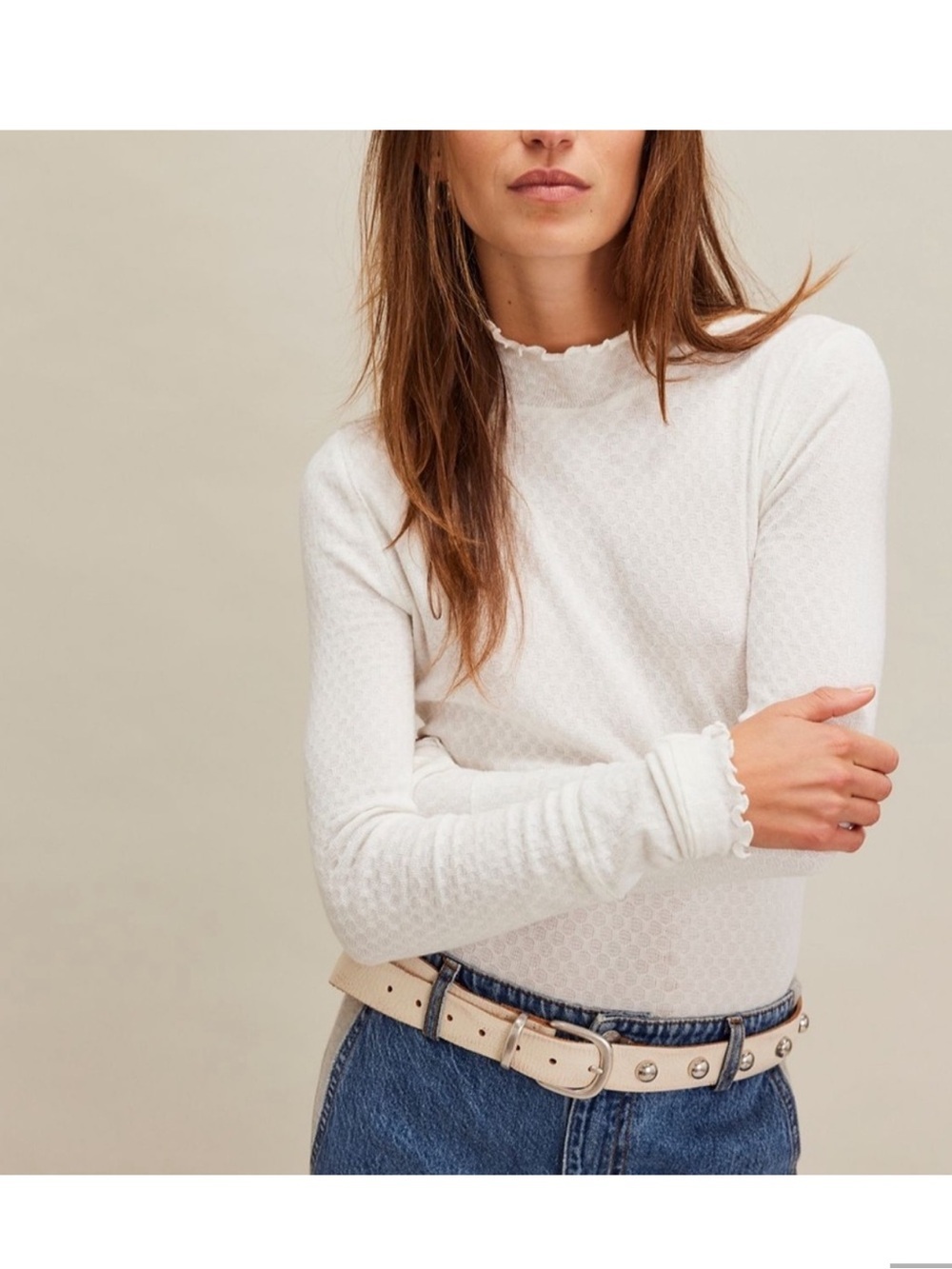 We the free white Sarah pointelle turtle neck size medium